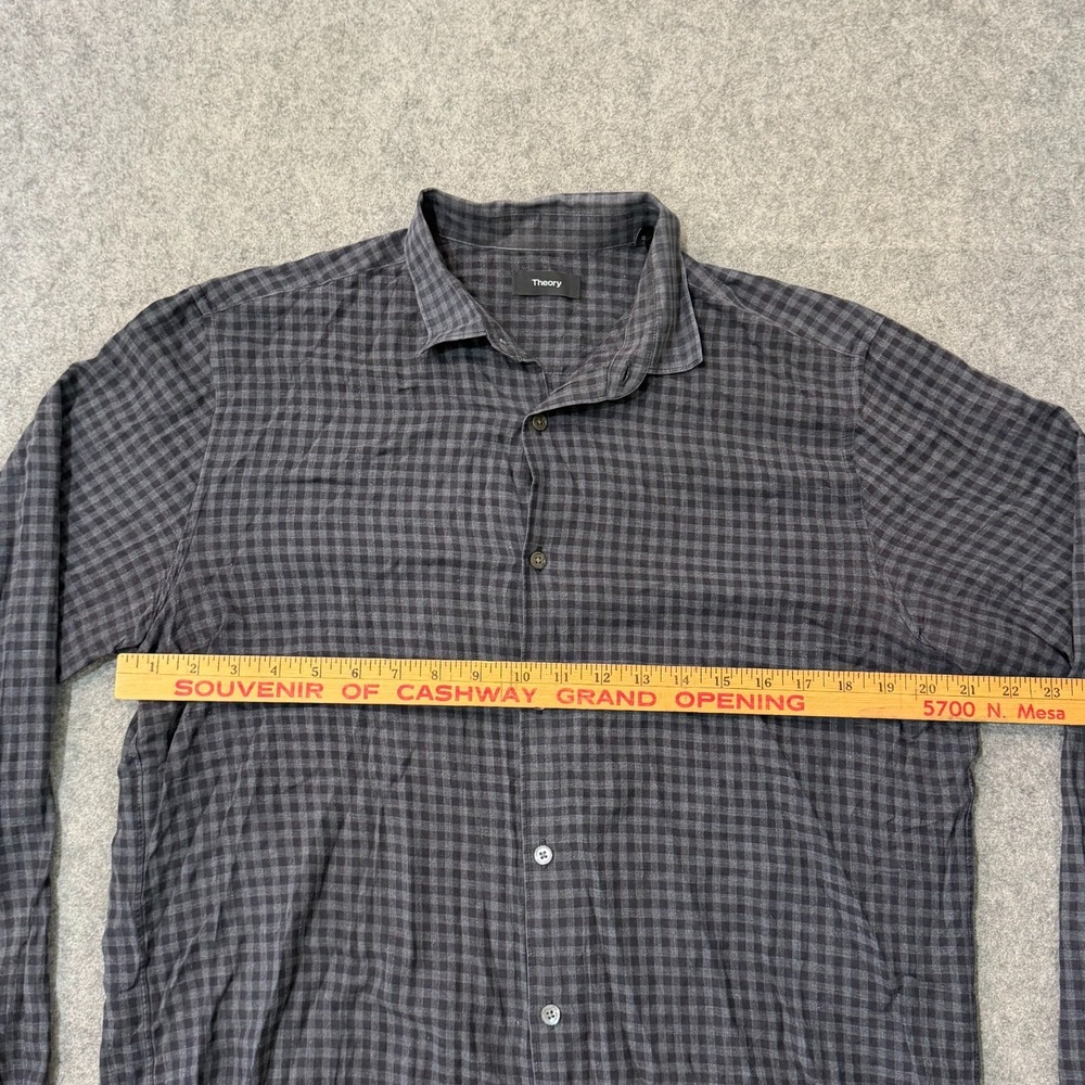 Theory Gray Gingham Plaid Long Sleeve Button Down Shirt Men's Size Large - Picture 3 of 7